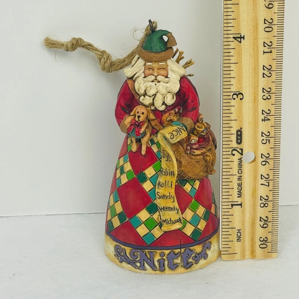 Jim Shore Heartwood Creek Naughty Nice Santa Ornament 2006 Red Green 4.5in